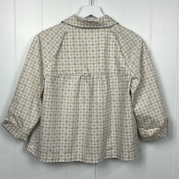 Studio Works Boxy Jacket M Tan White Floral Large Buttons 3/4 Sleeves Retro EUC - Picture 8 of 11